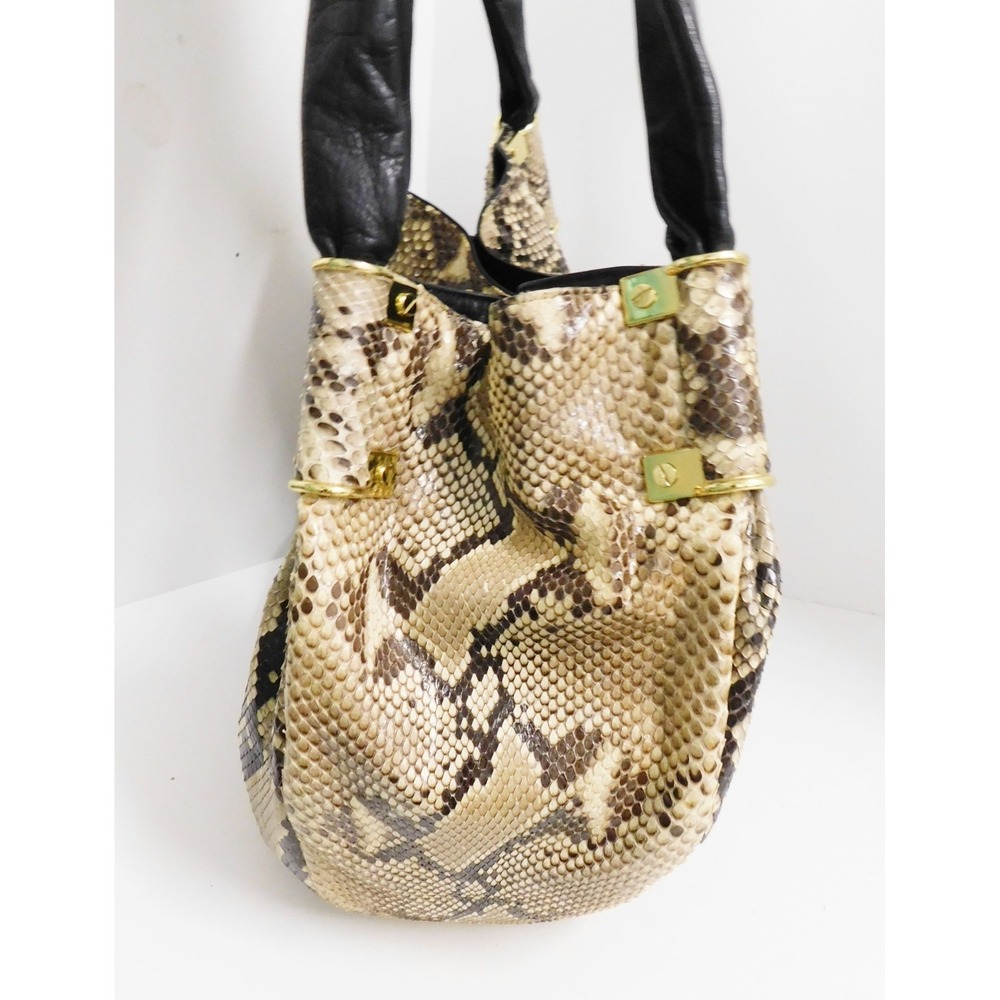Kara Ross Beige/Brown Python Snakeskin Shoulder B… - image 4